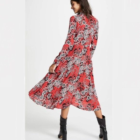 Free People | Shirt Dress | Red printed | Tough Love | Maxi | Size 12 | Boho - Picture 3 of 11